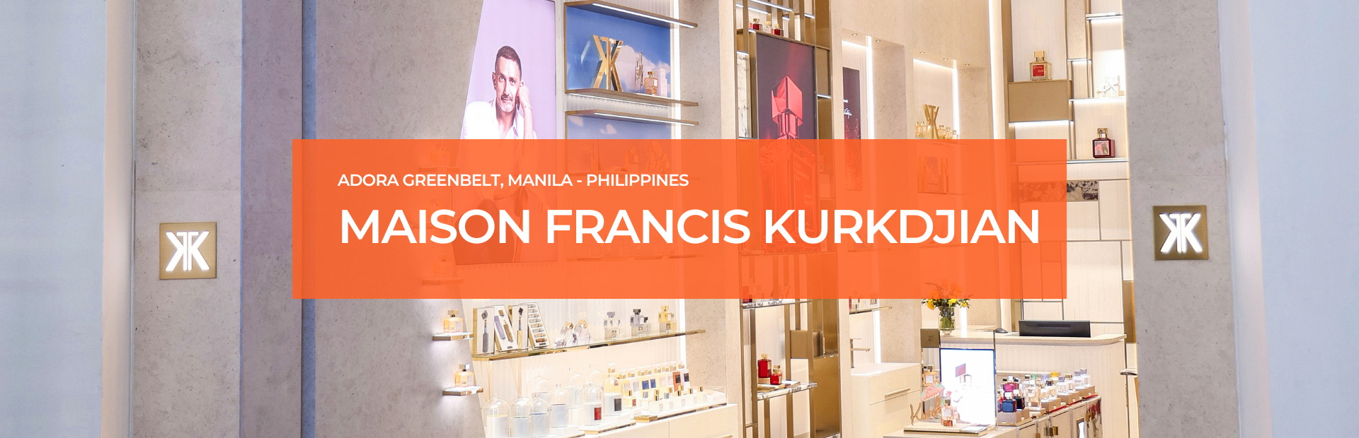Entrance of Maison Francis Kurkdjian boutique at Adora Greenbelt, Manila, Philippines, illuminated with Zeplinn’s architectural lighting.