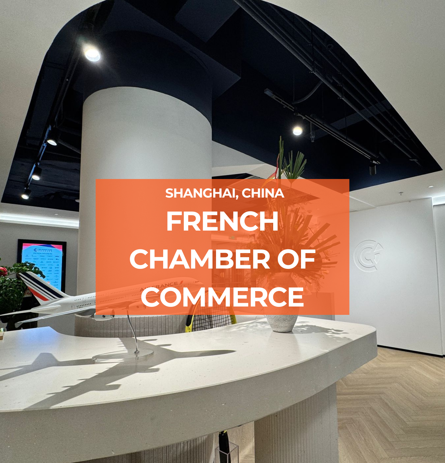 Entrance of the French Chamber of Commerce Shanghai illuminated by Zeplinn architectural lighting