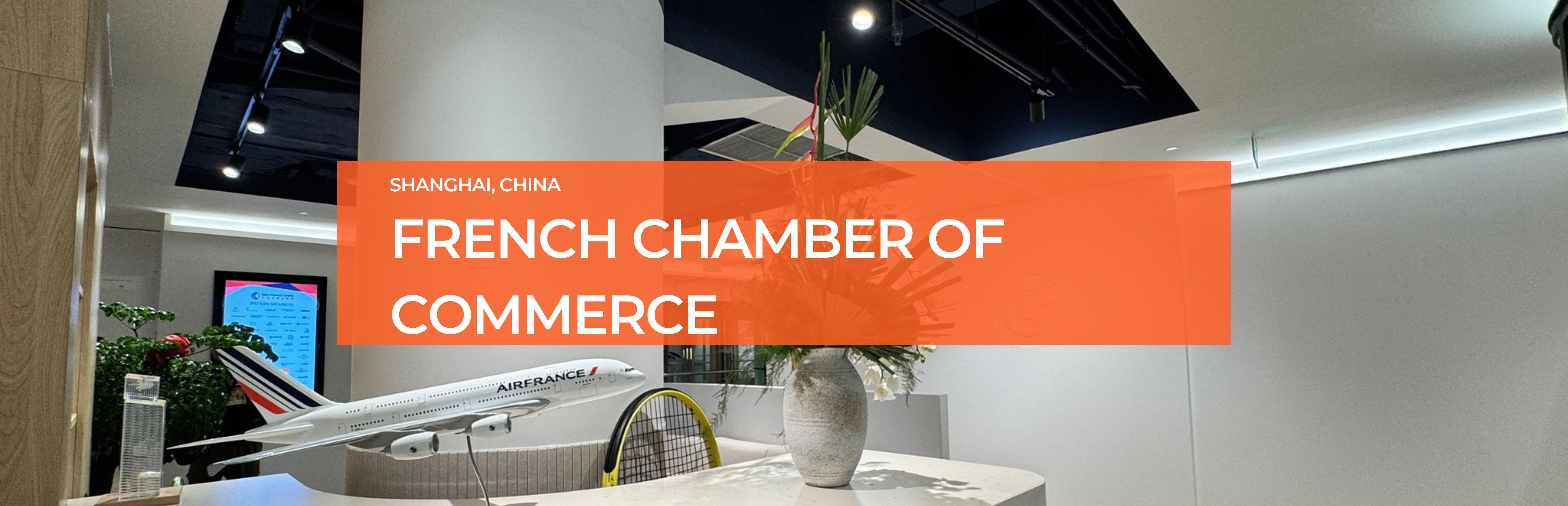 Entrance of the French Chamber of Commerce Shanghai illuminated by Zeplinn architectural lighting