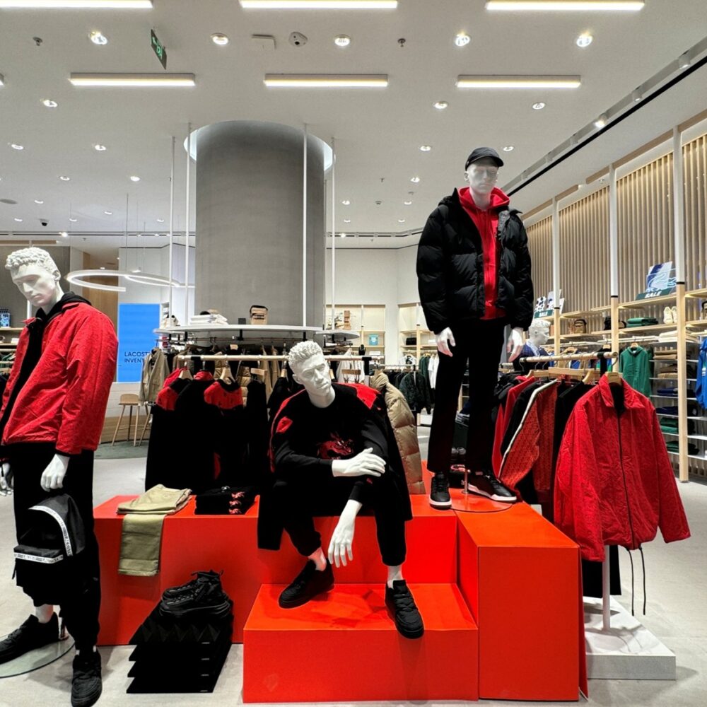 Interior of Lacoste Miami store with mannequins illuminated by Zeplinn architectural lighting